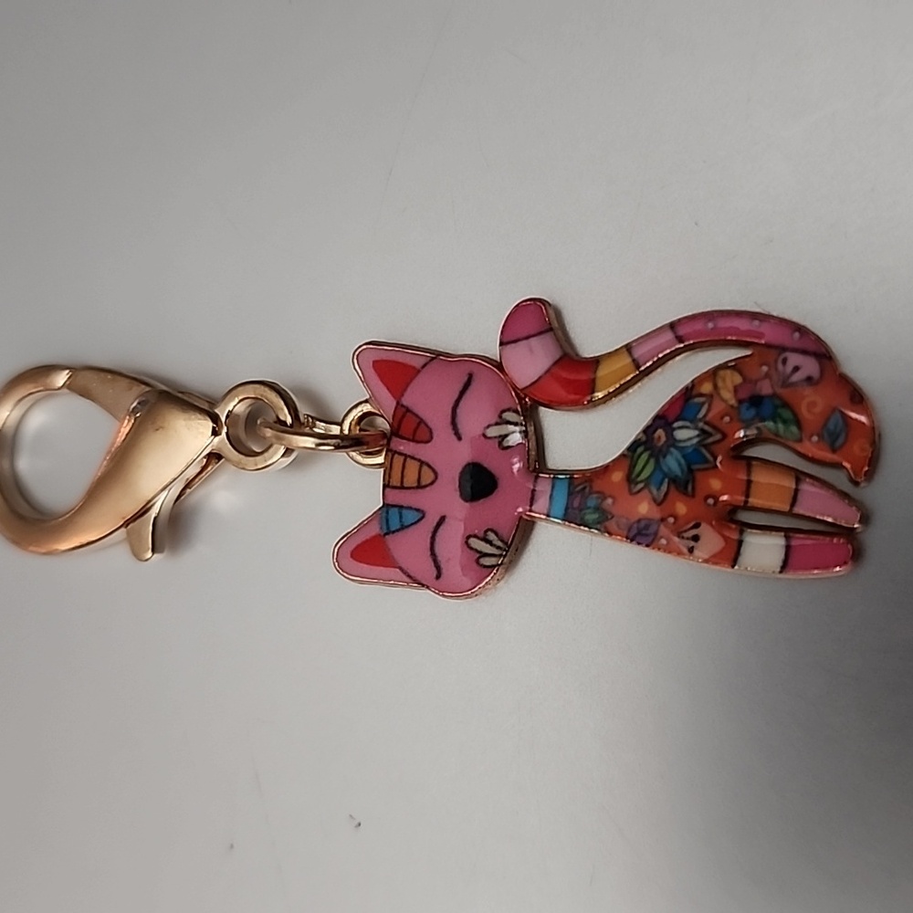 CAT  ZIPPER Pull purse charm Or Charm bracelet Lobster claw clip closure